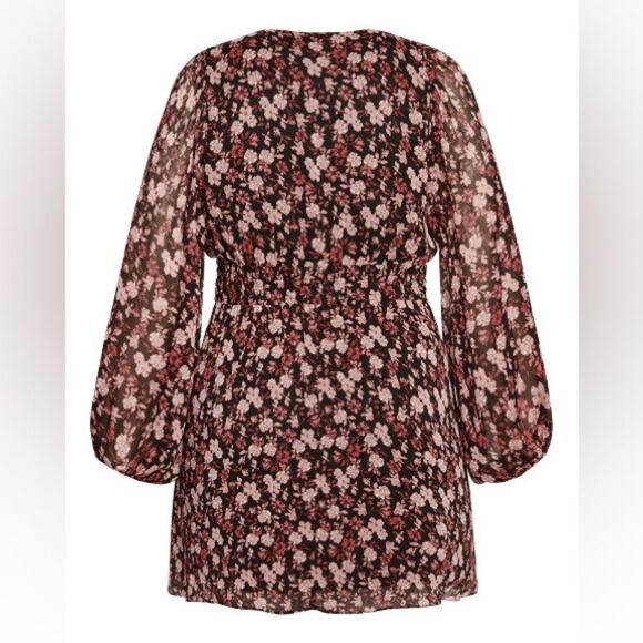 City Chic Size 22 Floral Dress, Long Sleeve, Flowy, Pink and Black - Picture 4 of 8